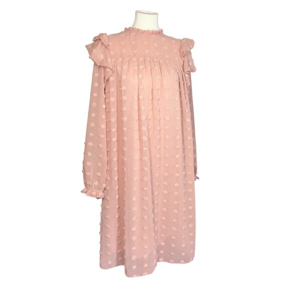 Indie & Co Gwen Dress Blush Size Small Flowy Peasant Sleeve Ruffle - Picture 2 of 16